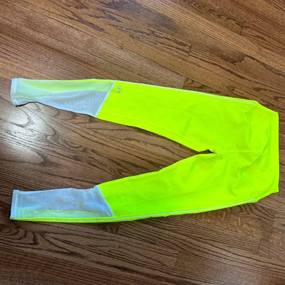 ALO YOGA Stripe LOGO Lime Mesh Insert Leggings - Picture 9 of 13